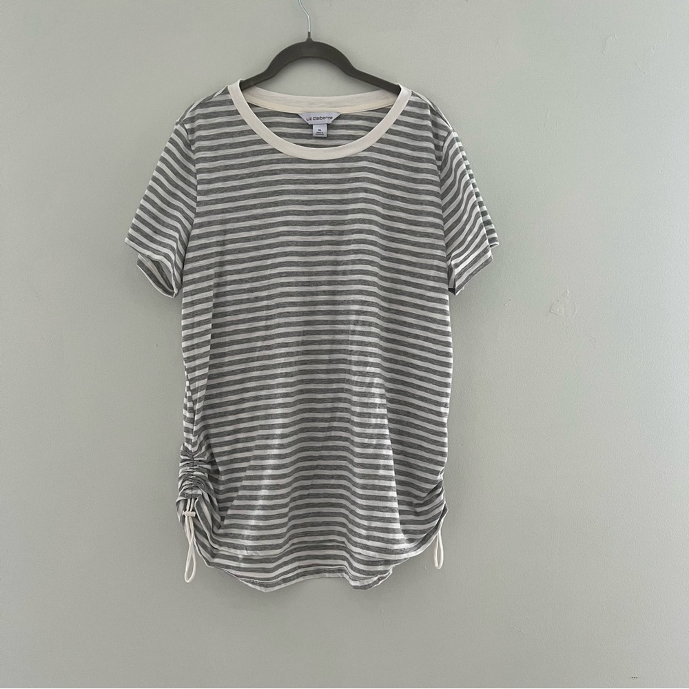 Liz Claiborne Gray and White Striped Tee